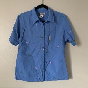 Columbia Button Up Shirt with Flamingo Palm Trees Embroidery
